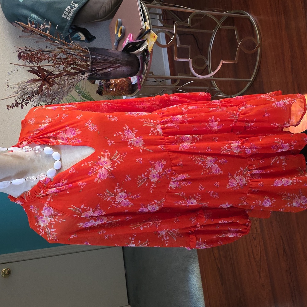 Vibrant Orange Floral Dress